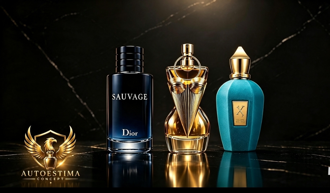 Perfumes de luxo sobre mármore negro — Autoestima Concept